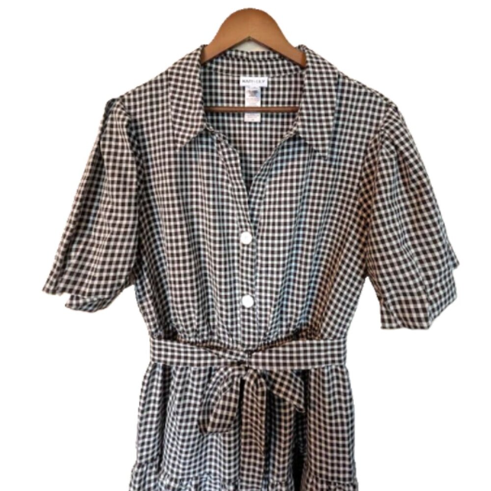 Kate & Lilly Black & White Gingham Midi Dress Size 14